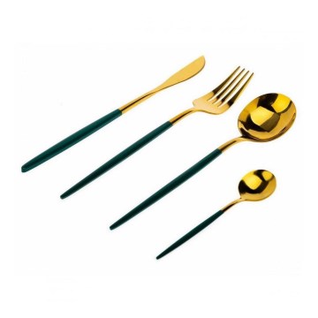 Ensemble de couverts en acier inoxydable LIJO 4 pcs vert/doré
