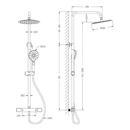 Ensemble de douche avec mitigeur thermostatique DRAGOR, laiton brillant