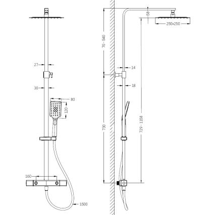 Ensemble de douche avec mitigeur thermostatique NAESBY, laiton poli