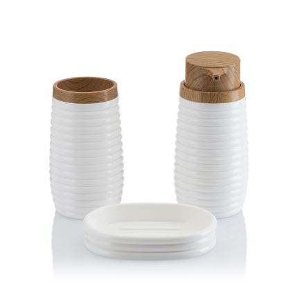 Ensemble de salle de bain CAROL 5 pce blanc/marron