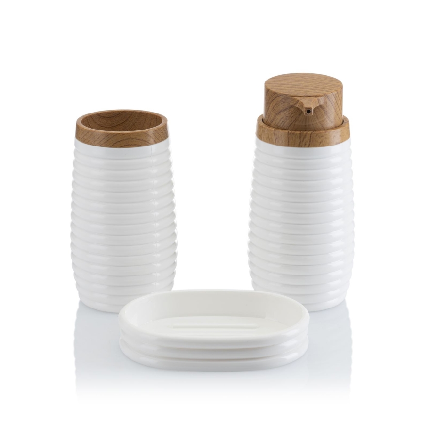 Ensemble de salle de bain CAROL 5 pce blanc/marron