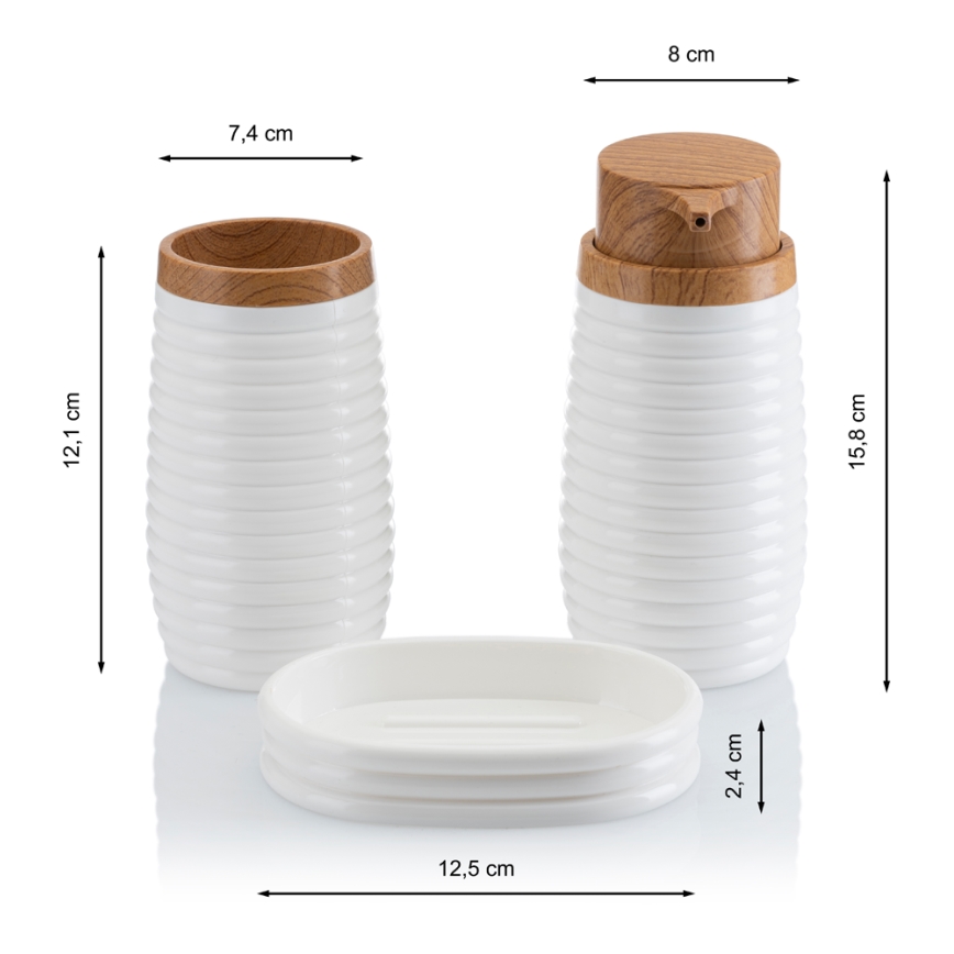 Ensemble de salle de bain CAROL 5 pce blanc/marron