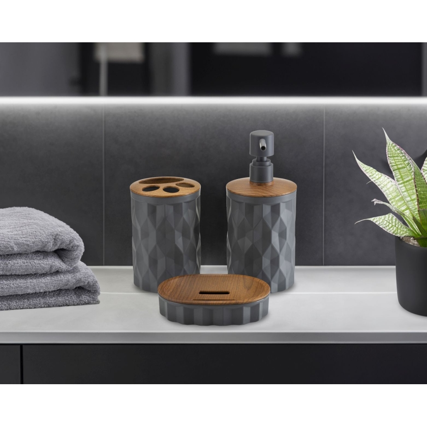 Ensemble de salle de bain REINA 5 pce anthracite/marron