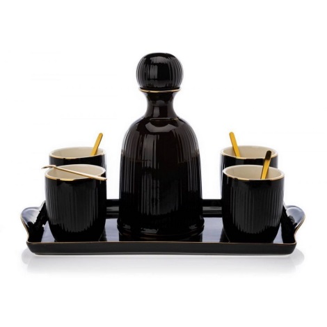 Ensemble de tasses en céramique avec carafe et plateau KENDI noir