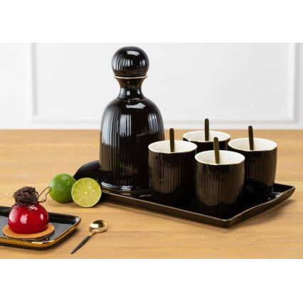 Ensemble de tasses en céramique avec carafe et plateau KENDI noir