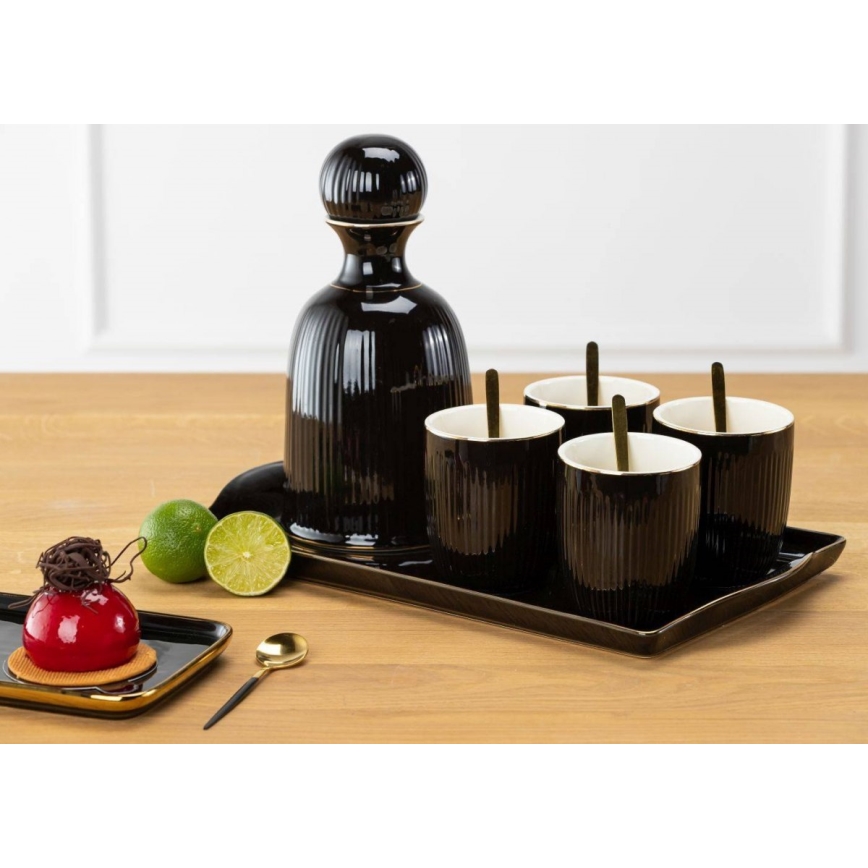 Ensemble de tasses en céramique avec carafe et plateau KENDI noir