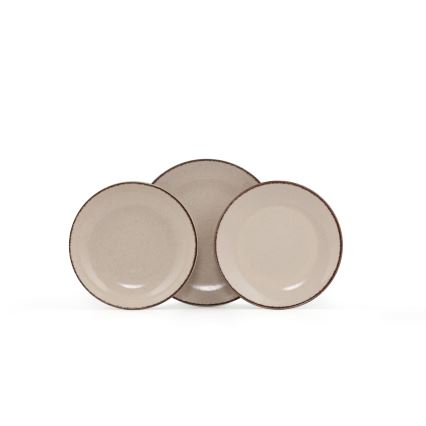 Ensemble de vaisselle 18 pièces, beige en porcelaine