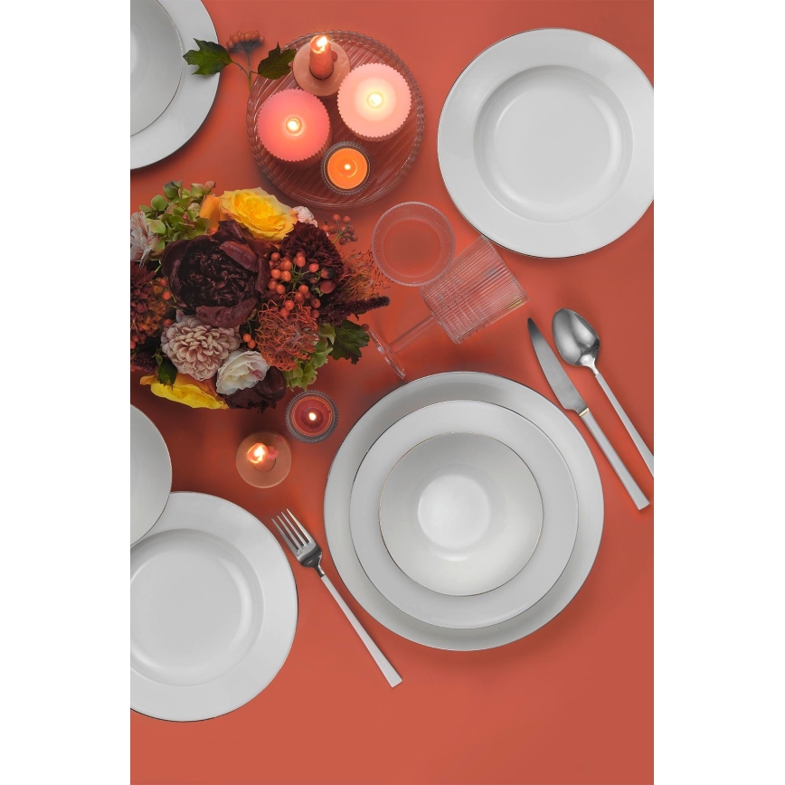 Ensemble de vaisselle 18 pièces blanc/argenté/porcelaine