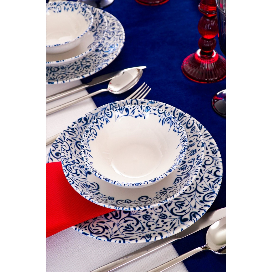 Ensemble de vaisselle 18 pièces blanc/bleu/porcelaine