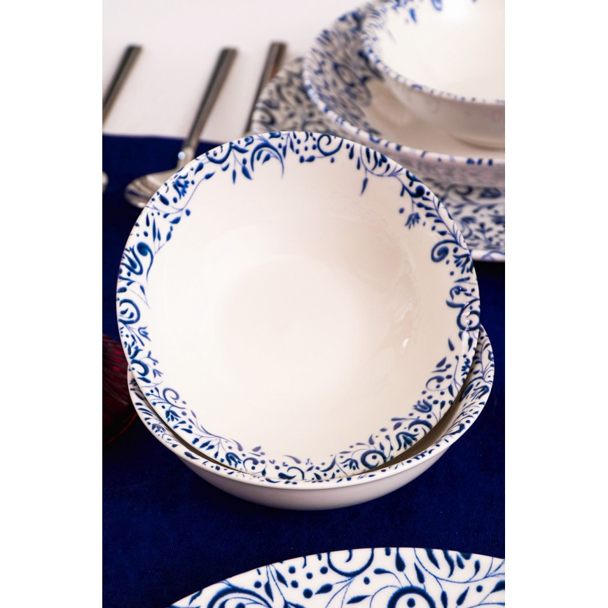 Ensemble de vaisselle 18 pièces blanc/bleu/porcelaine