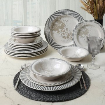 Ensemble de vaisselle 18 pièces gris/crème/céramique
