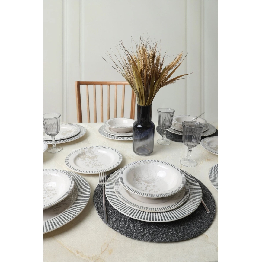 Ensemble de vaisselle 18 pièces gris/crème/céramique