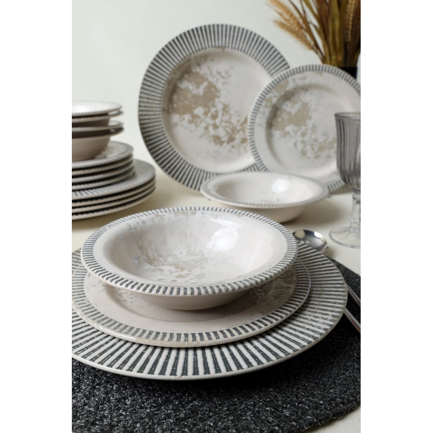 Ensemble de vaisselle 18 pièces gris/crème/céramique