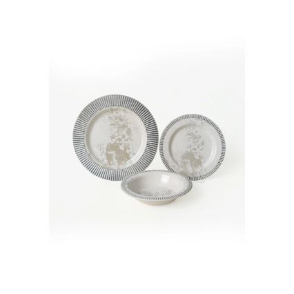 Ensemble de vaisselle 18 pièces gris/crème/céramique