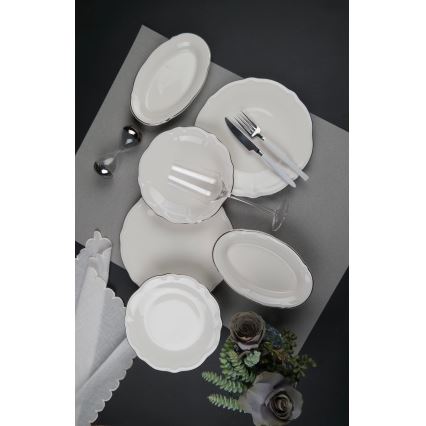 Ensemble de vaisselle 18 pièces, porcelaine crème/argent