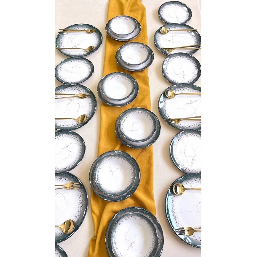 Ensemble de vaisselle 24 pièces blanc/anthracite en céramique