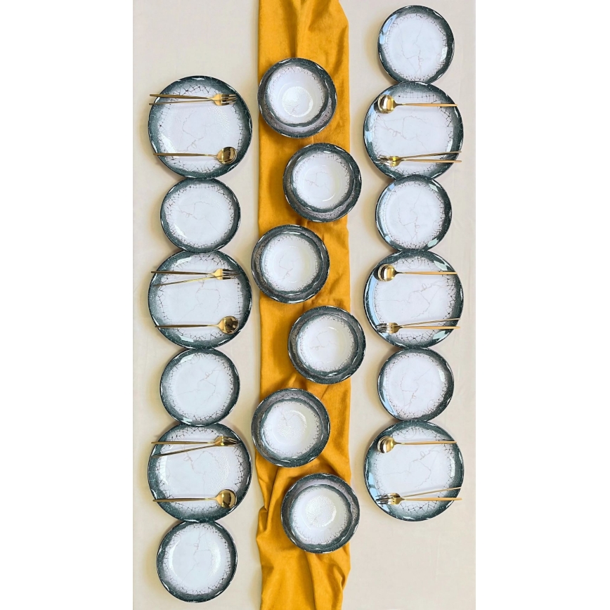 Ensemble de vaisselle 24 pièces blanc/anthracite en céramique