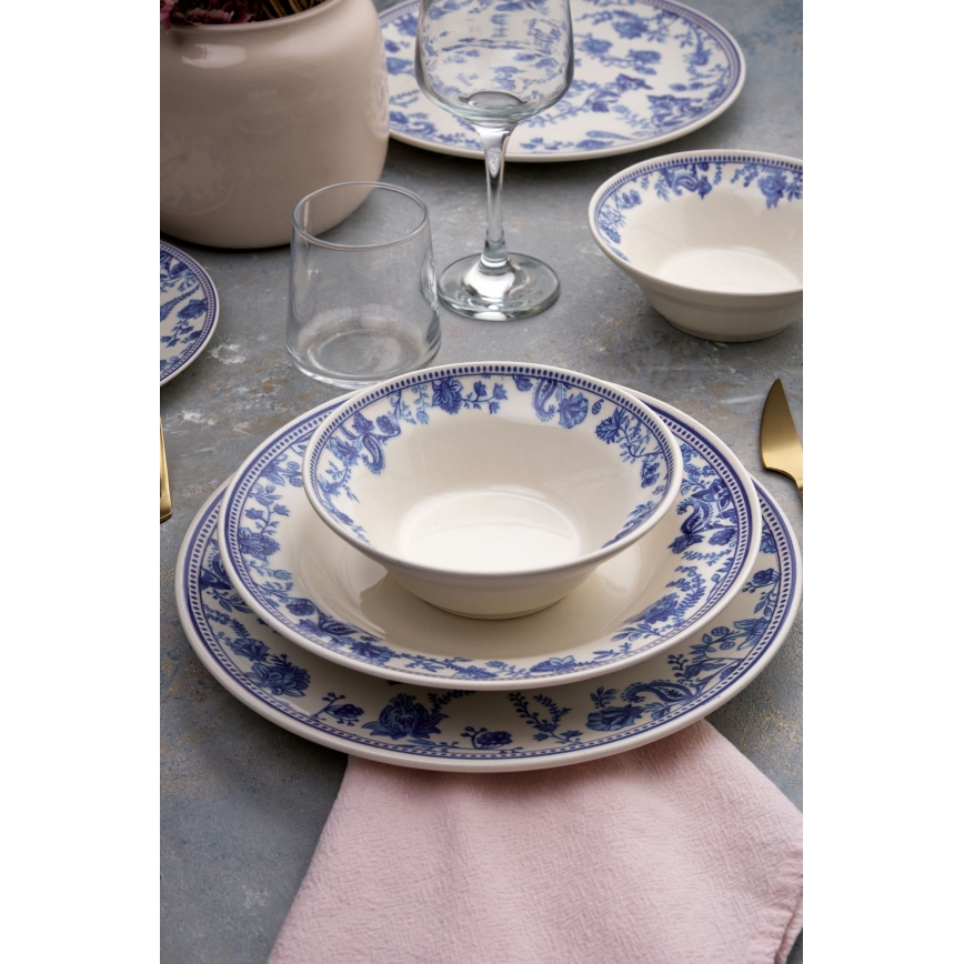 Ensemble de vaisselle 24 pièces blanc/bleu/céramique