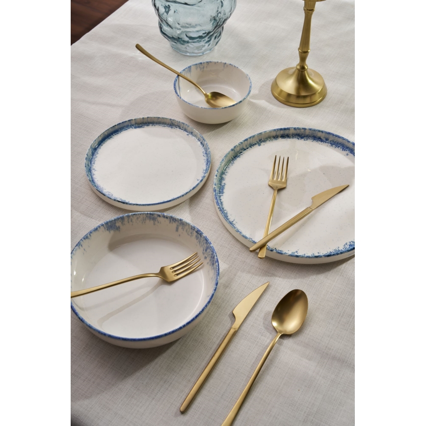 Ensemble de vaisselle 24 pièces blanc/bleu/porcelaine