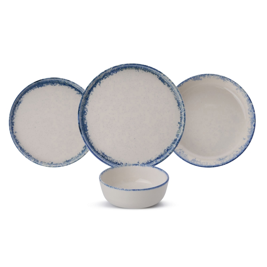 Ensemble de vaisselle 24 pièces blanc/bleu/porcelaine