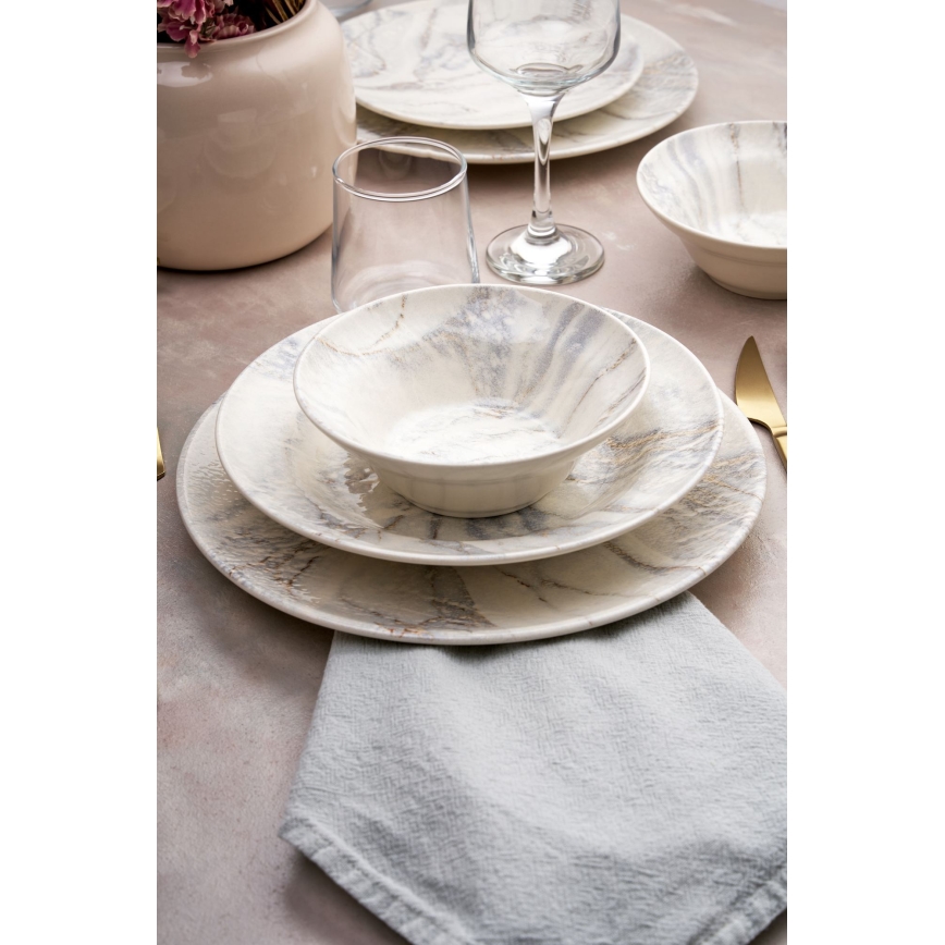 Ensemble de vaisselle 24 pièces blanc/gris/céramique