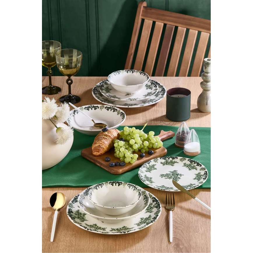 Ensemble de vaisselle 24 pièces blanc/vert/porcelaine