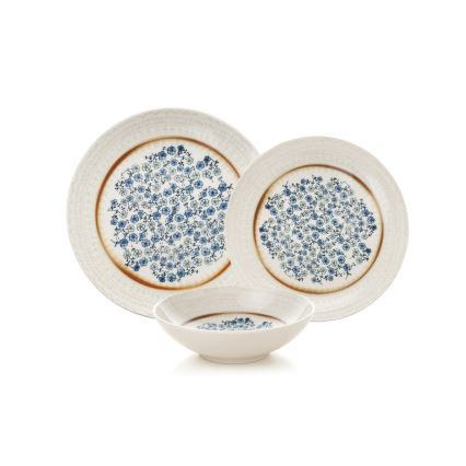 Ensemble de vaisselle 24 pièces bleu/beige/porcelaine