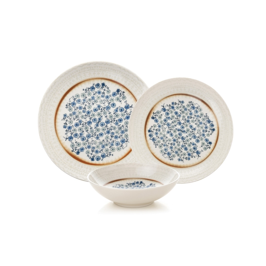 Ensemble de vaisselle 24 pièces bleu/beige/porcelaine