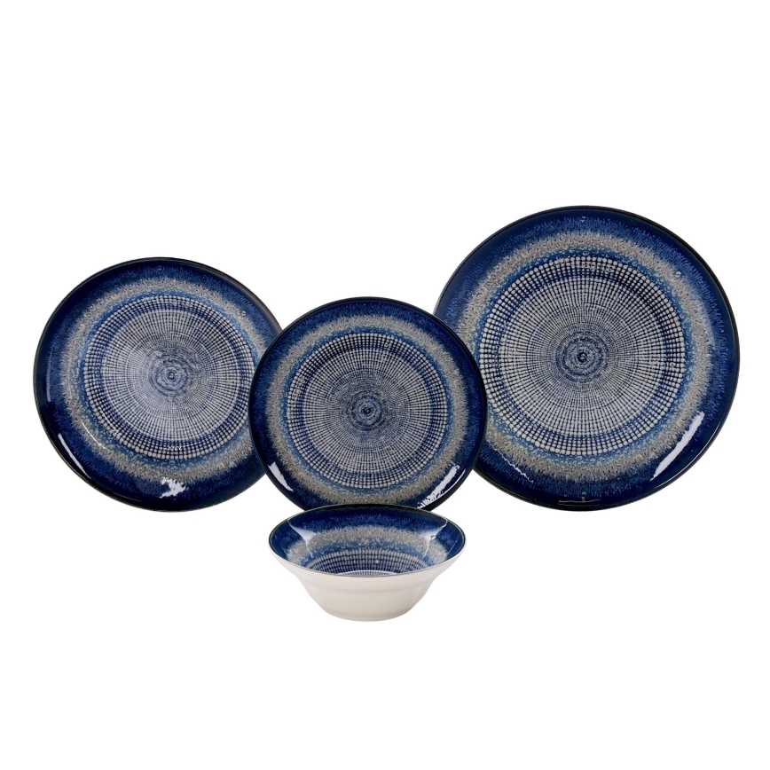 Ensemble de vaisselle 24 pièces bleu/céramique