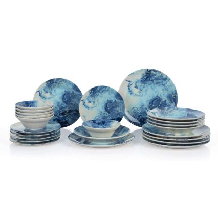 Ensemble de vaisselle 24 pièces bleu/céramique