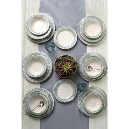 Ensemble de vaisselle 24 pièces en céramique, crème/vert