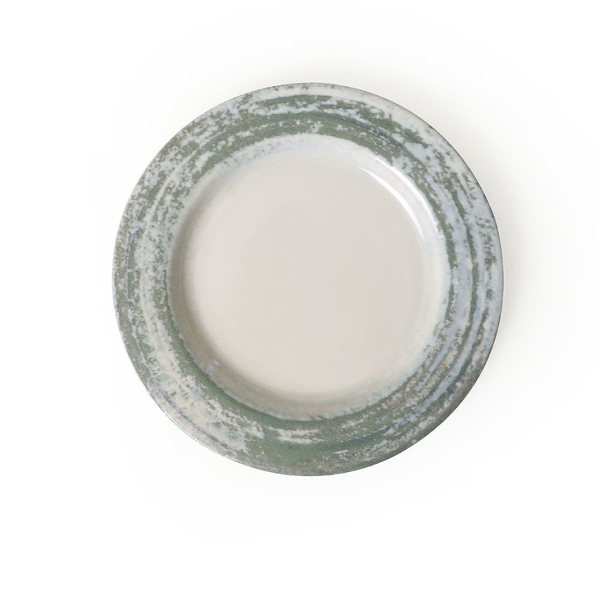 Ensemble de vaisselle 24 pièces en céramique, crème/vert