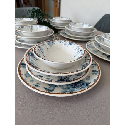 Ensemble de vaisselle 24 pièces en céramique — blanc, bleu ou marron
