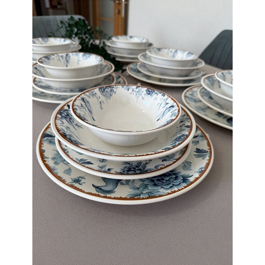 Ensemble de vaisselle 24 pièces en céramique — blanc, bleu ou marron