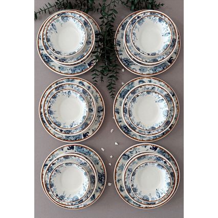 Ensemble de vaisselle 24 pièces en céramique — blanc, bleu ou marron