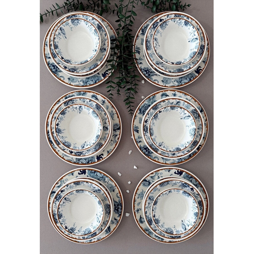 Ensemble de vaisselle 24 pièces en céramique — blanc, bleu ou marron