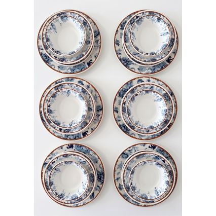 Ensemble de vaisselle 24 pièces en céramique — blanc, bleu ou marron