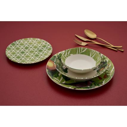 Ensemble de vaisselle 24 pièces en céramique — vert et blanc