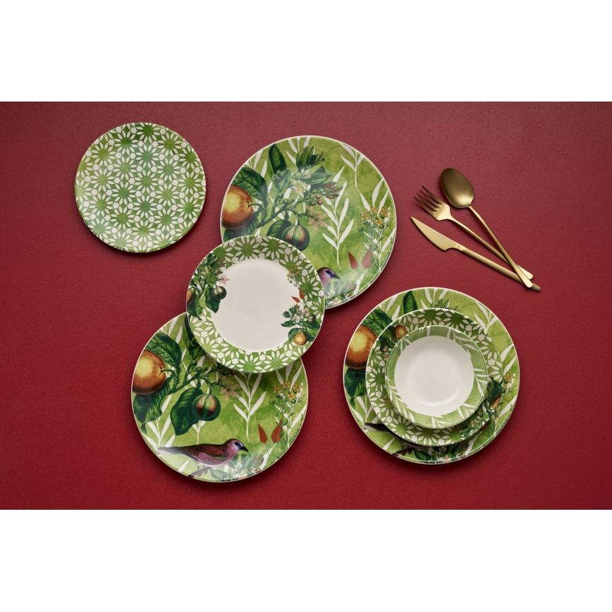 Ensemble de vaisselle 24 pièces en céramique — vert et blanc