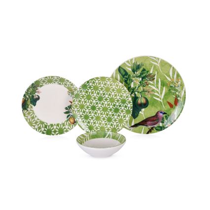 Ensemble de vaisselle 24 pièces en céramique — vert et blanc