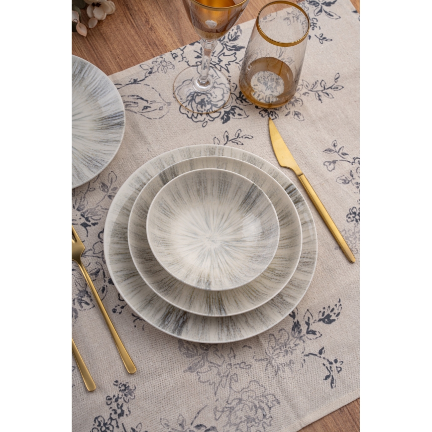 Ensemble de vaisselle 24 pièces en porcelaine, gris