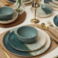 Ensemble de vaisselle 24 pièces turquoise/crème en grès
