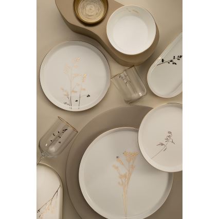 Ensemble de vaisselle 27 pièces en porcelaine, blanc et doré