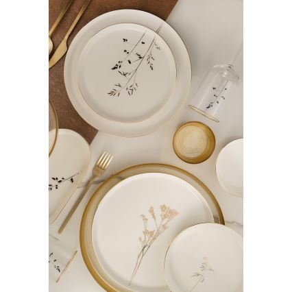 Ensemble de vaisselle 27 pièces en porcelaine, blanc et doré