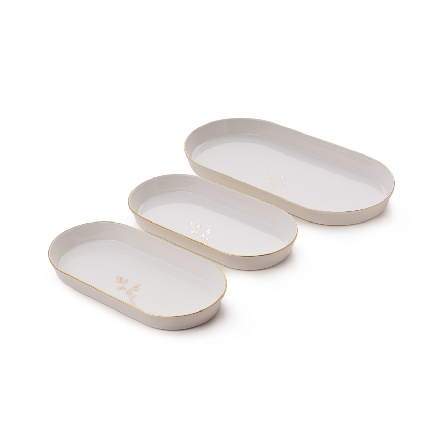 Ensemble de vaisselle 27 pièces en porcelaine, blanc et doré