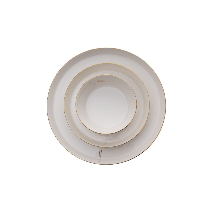 Ensemble de vaisselle 27 pièces en porcelaine, blanc et doré