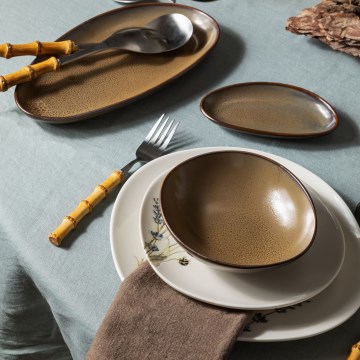 Ensemble de vaisselle 27 pièces en porcelaine, blanc/marron