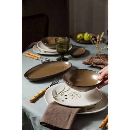Ensemble de vaisselle 27 pièces en porcelaine, blanc/marron