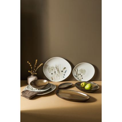 Ensemble de vaisselle 27 pièces en porcelaine, blanc/marron