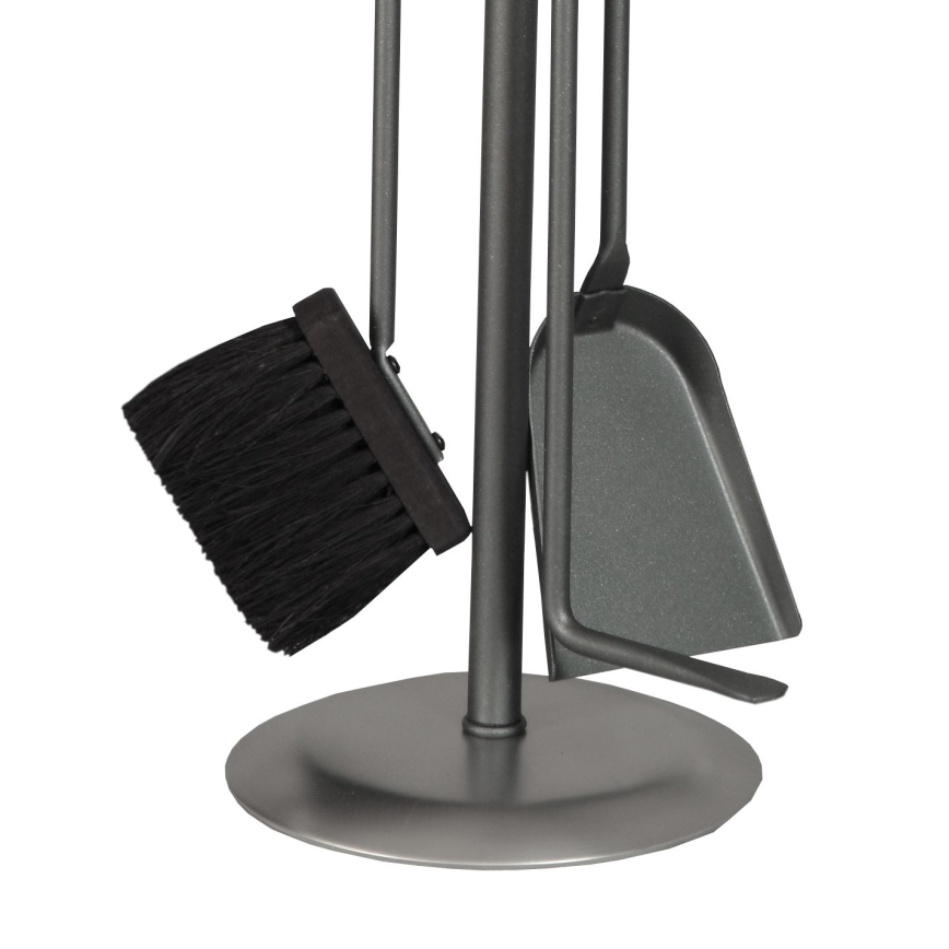 Ensemble d'outils de cheminée et panier à bois avec poignet 5 pce chrome mat